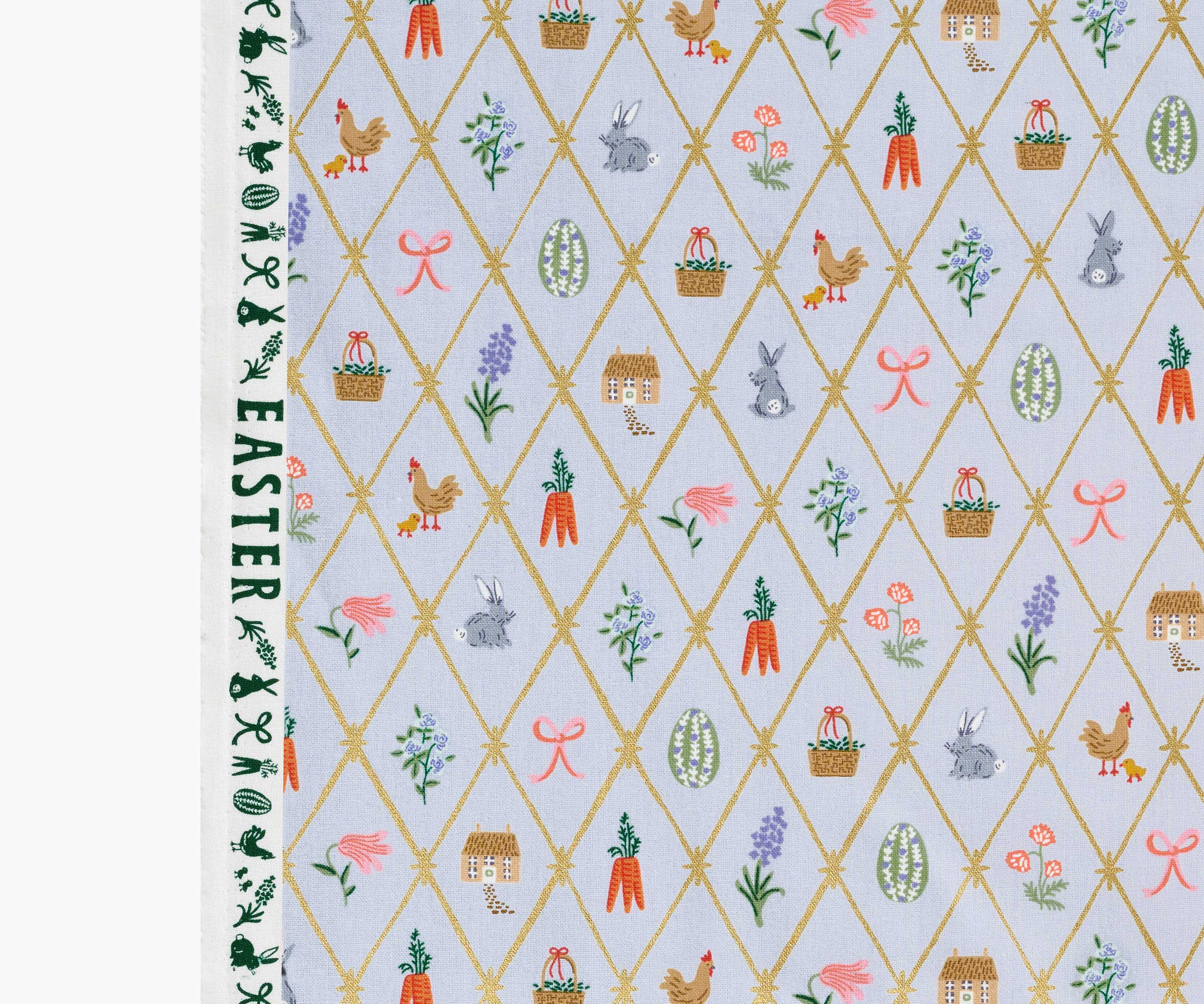 Easter Lattice Canvas Metallic Fabric - Blue
